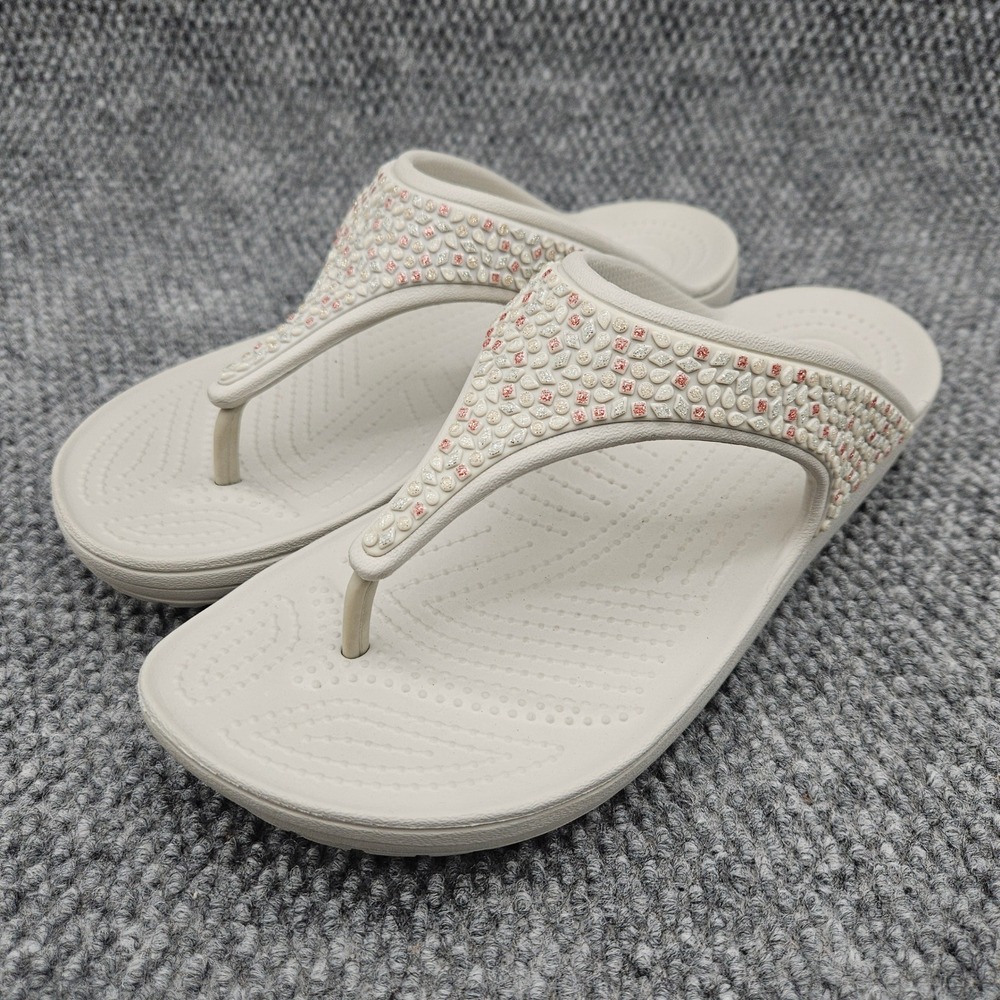 Crocs Sloane Women's 11 Oyster Sandals Flip Flops Embellished Rhinestone Wedgeโ
